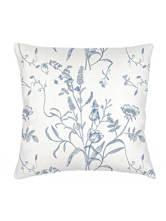 Blue English Garden Linen Pillow 20x20