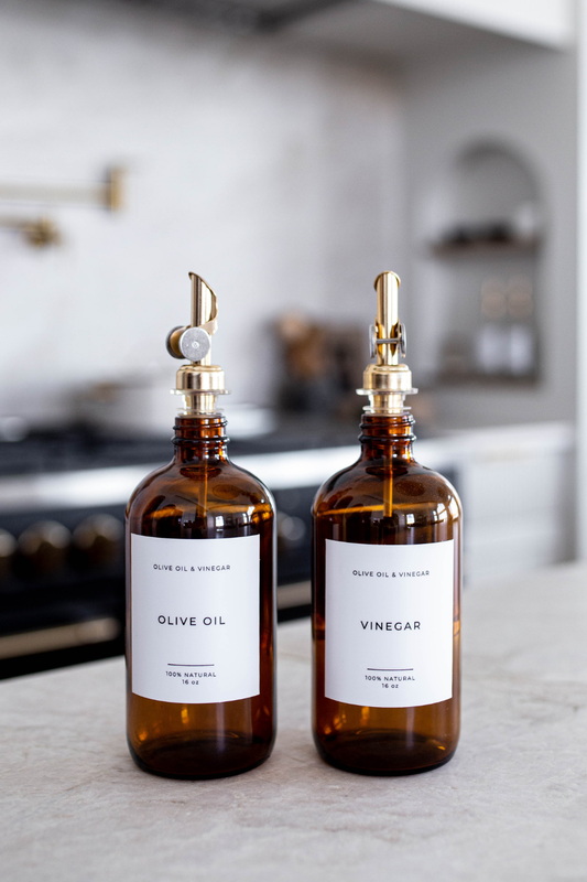 Olive & Vinegar Glass Amber Bottles