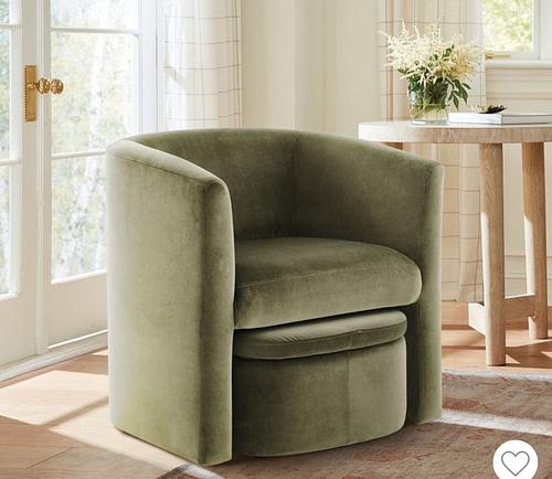 Green Velvet Barrel Chair w/ Storage Ottoman