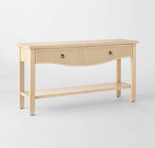 60" Reeded Light Oak Console Table